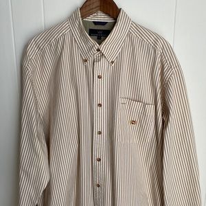 Woods & Woods Men’s Tan and White Stripe Long Sleeve Button Down Shirt | XL